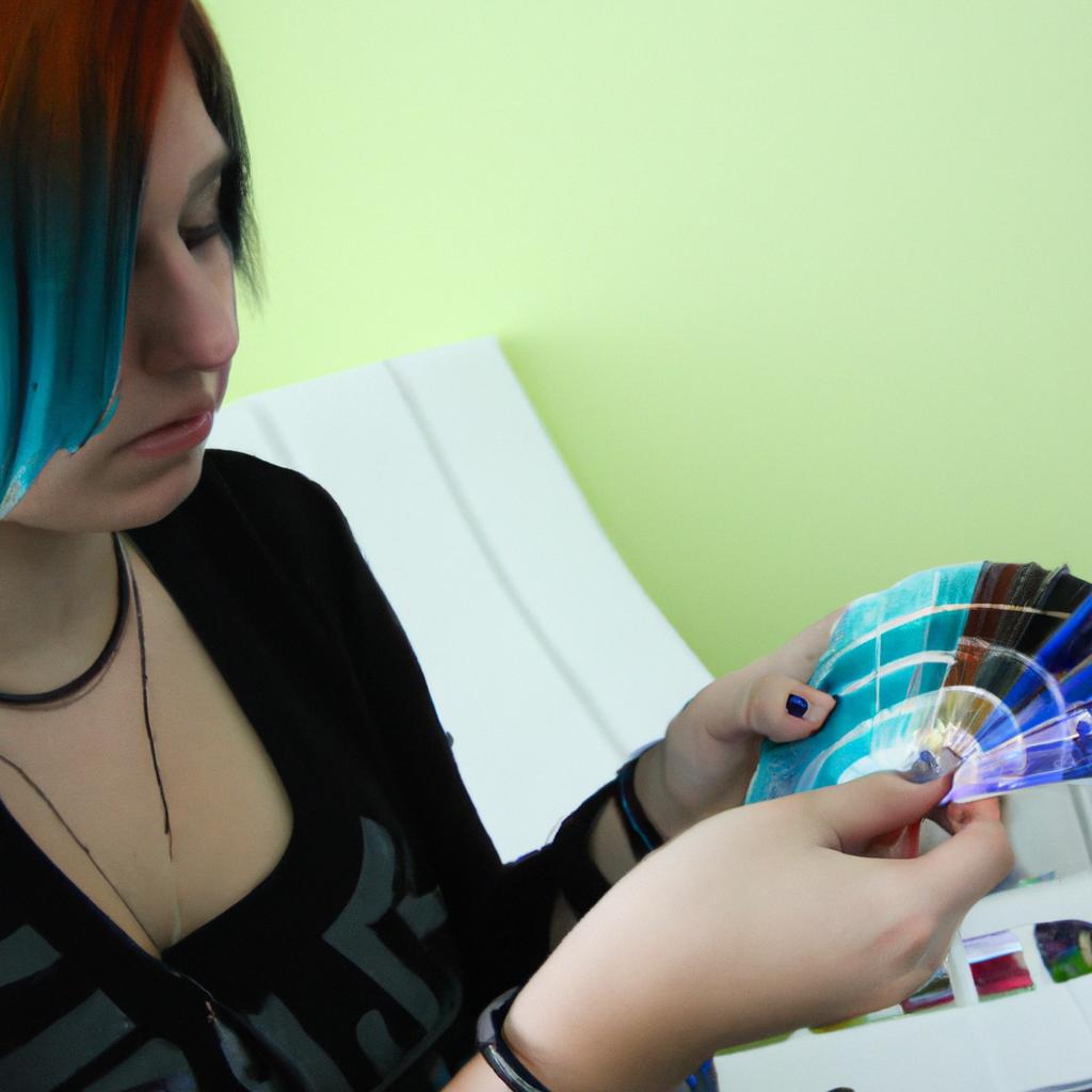 Woman analyzing color palettes creatively